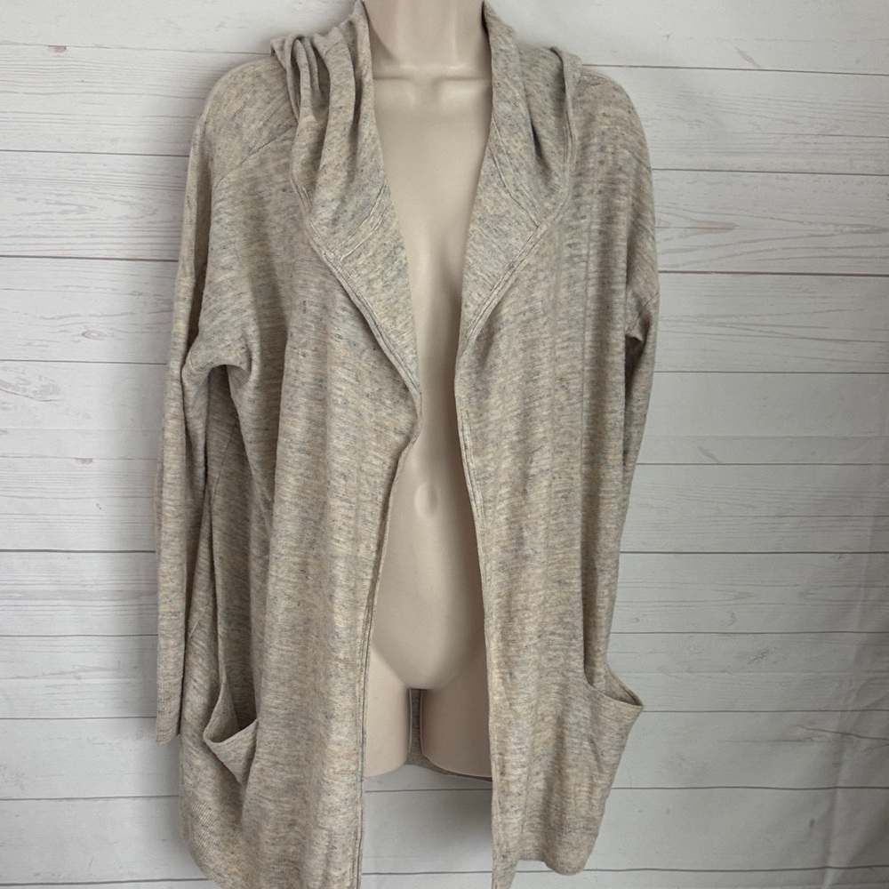 Roots Canada Size Small Open Front Heathered Cream Tan & Blue Women's Cardigan